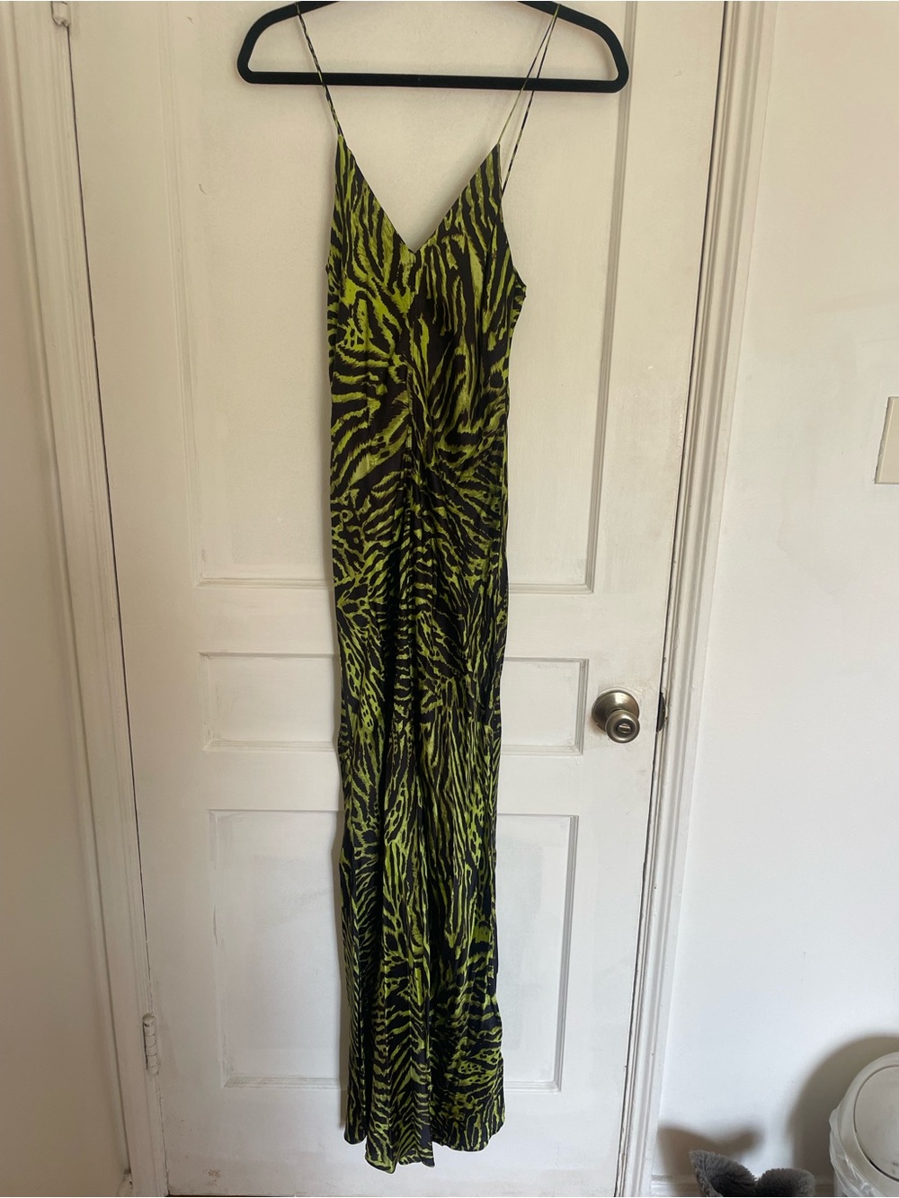 Ganni Neon Green and Black Tiger Print Slip Dress